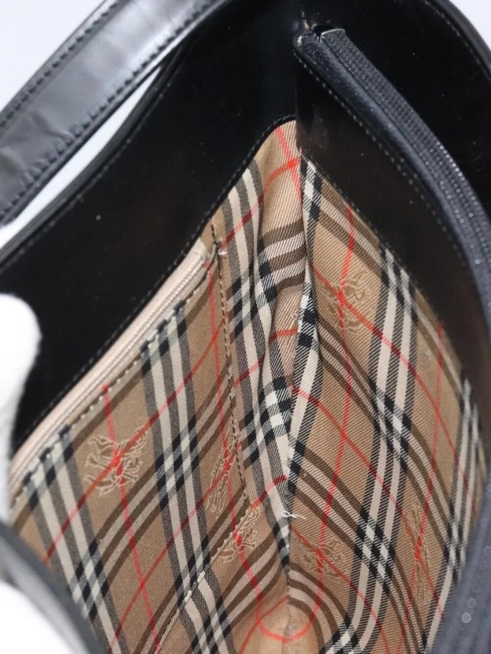 BURBERRY Nova Check Shoulder Bag Leather Black Silver Auth ep13572 - Picture 12 of 15